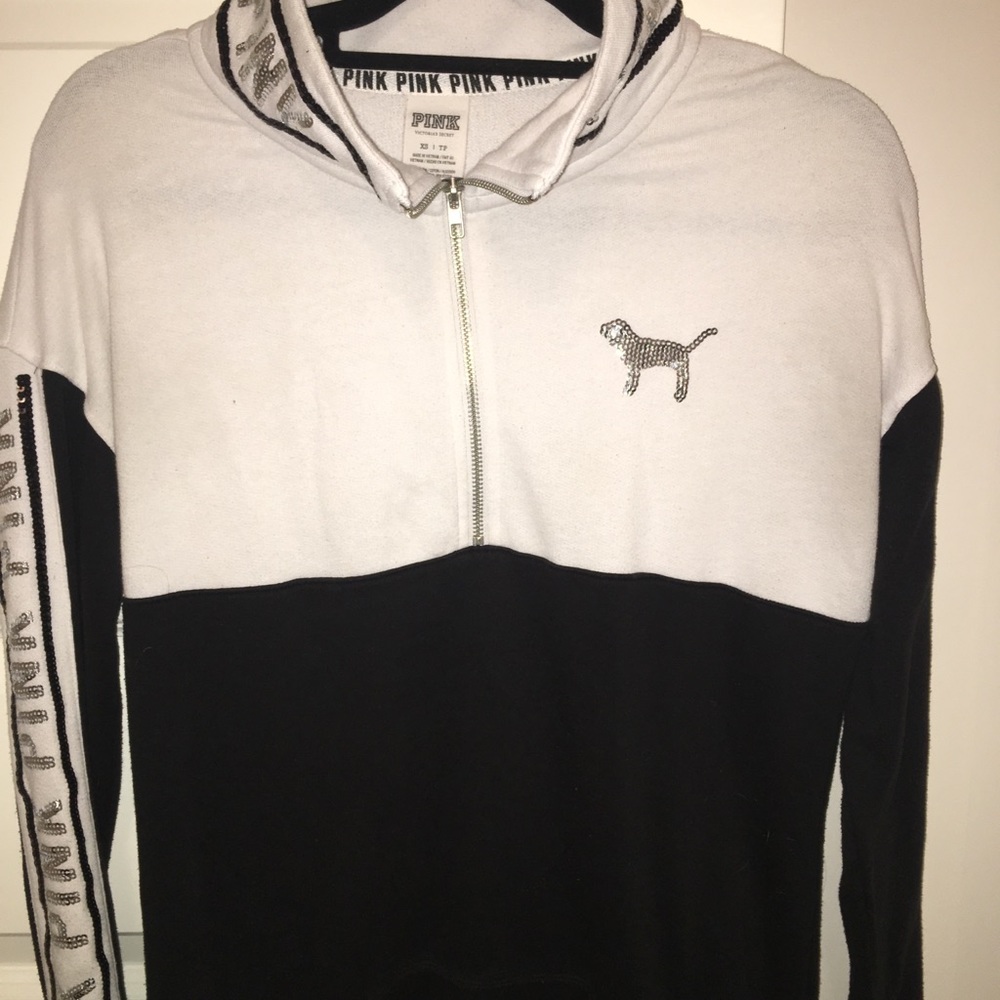 Pink (brand) White and Black Quarter Zip Jacket